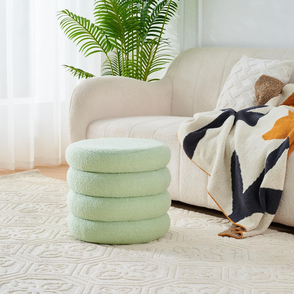 Round Storage Ottoman, Modern Sherpa Footstool with Flip-Top