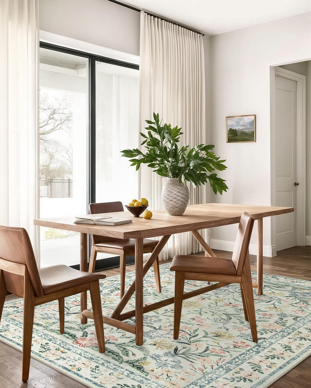 Machine Washable Boho Soft Floral Carpet Non Slip, Indoor Ultra-Thin Floor Carpet for Kid Room Living Room Dorm