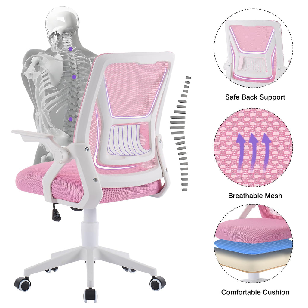 Mid-Back Swivel Ergonomic Office Chair with Adjustable Arms Mesh Lumbar Support