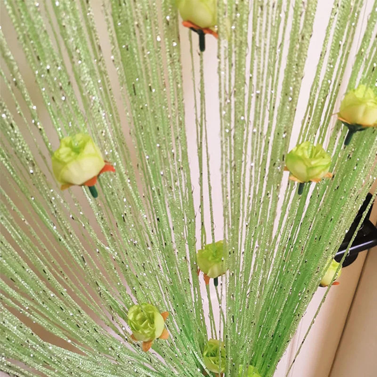 New Beaded String Curtain with Roses - 100 x 200cm Fly Screens for Doors, Tassel Fringe