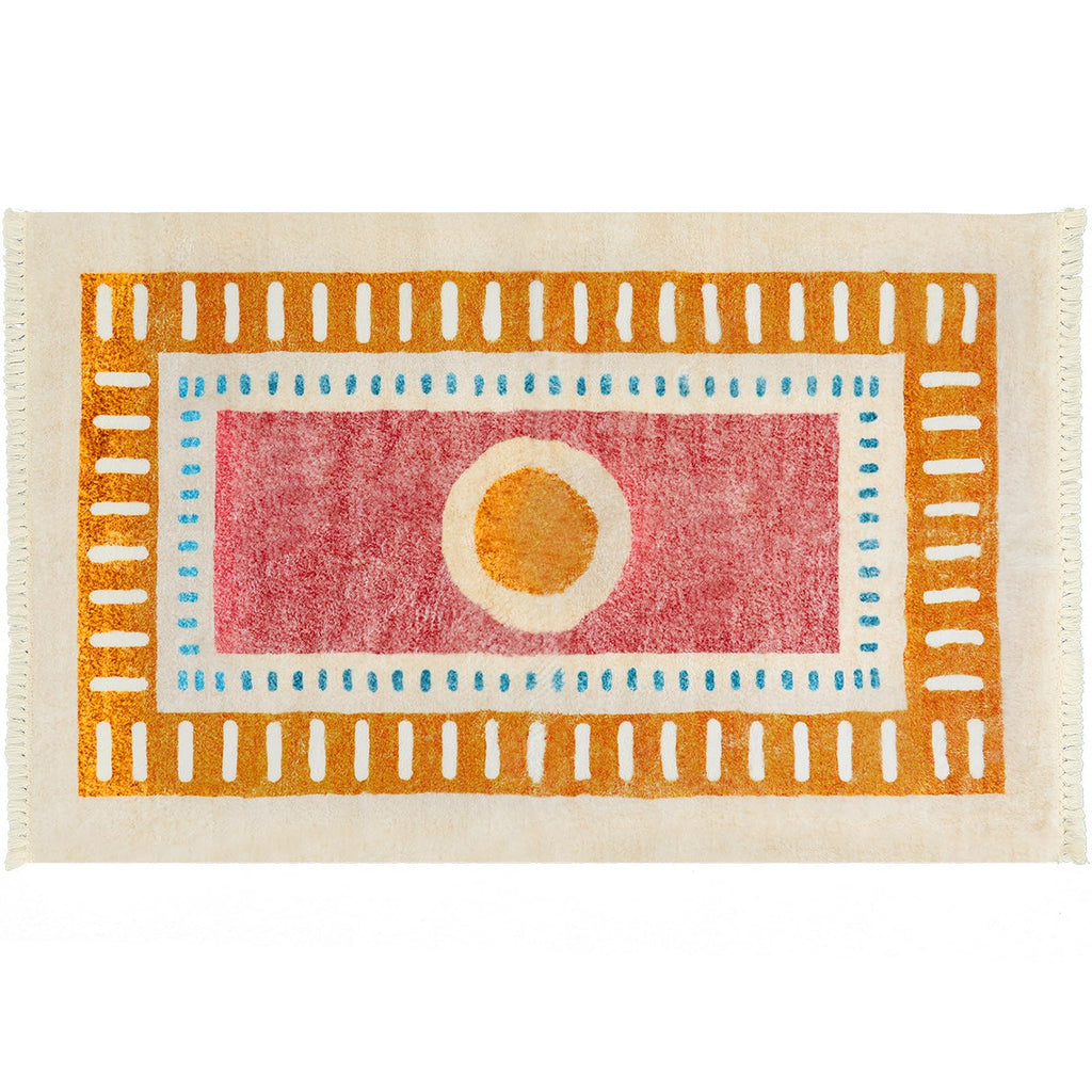 Orange Rainbow Boho Runner Rugs with Fringes, Sun Washable Hallway Runner Rug, Soft Non-Slip Area Rug