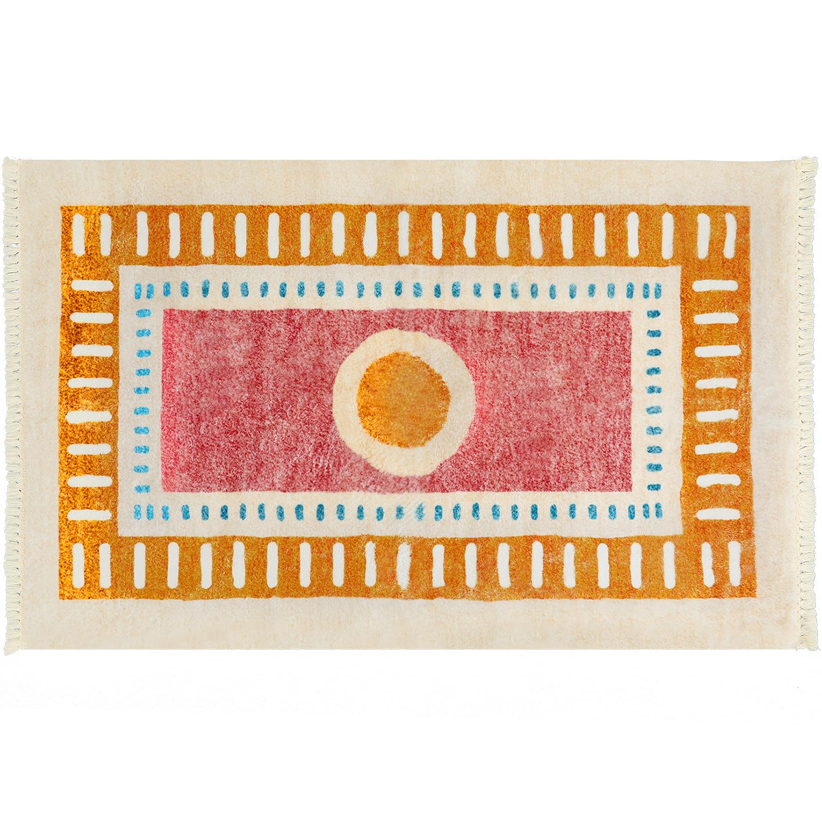Orange Rainbow Boho Runner Rugs with Fringes, Sun Washable Hallway Runner Rug, Soft Non-Slip Area Rug