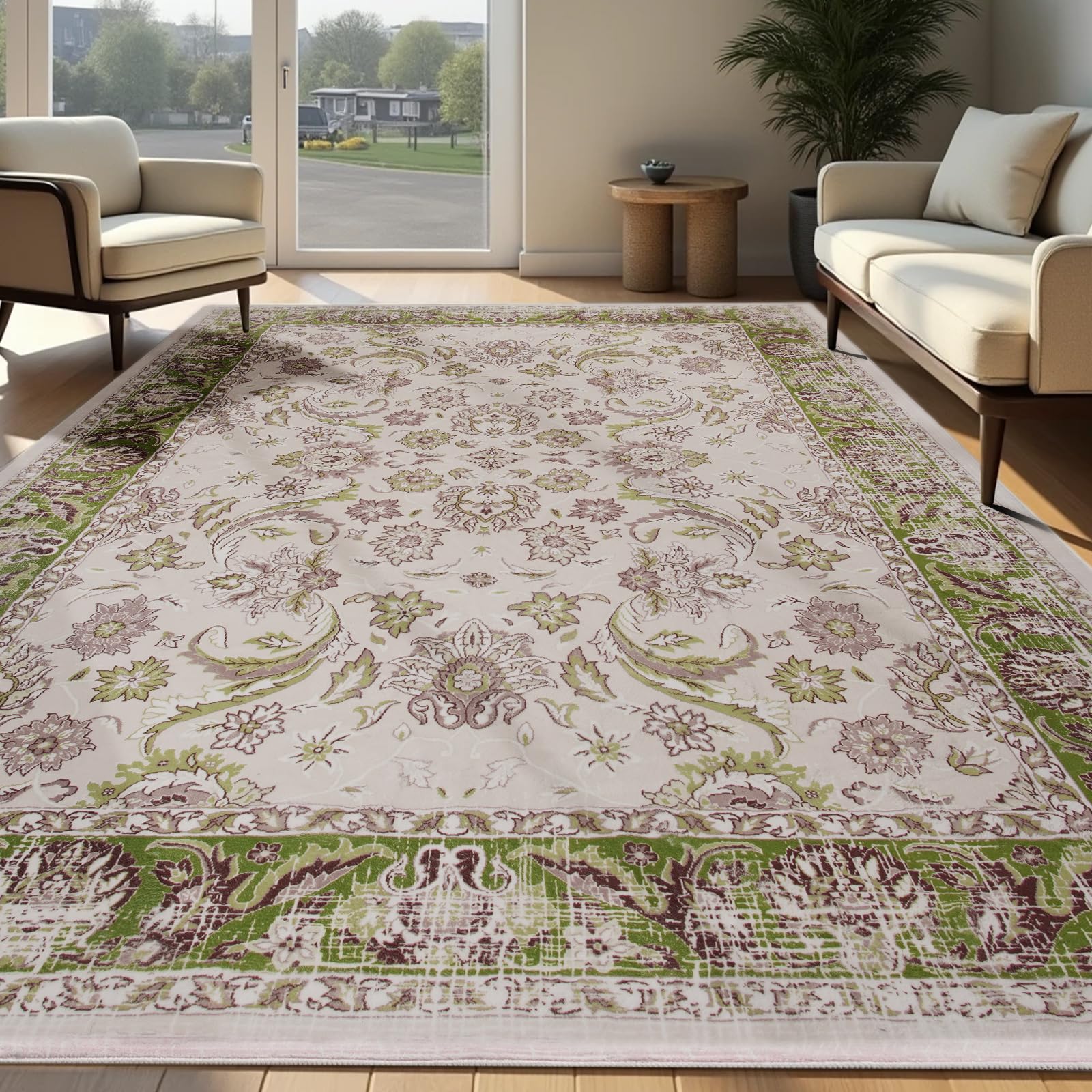 Washable Area Rugs Door Mat Entryway Vintage Floral Non-Slip Low Pile Entrance Thin Rug Carpet for Kitchen Bathroom Living Room Pink