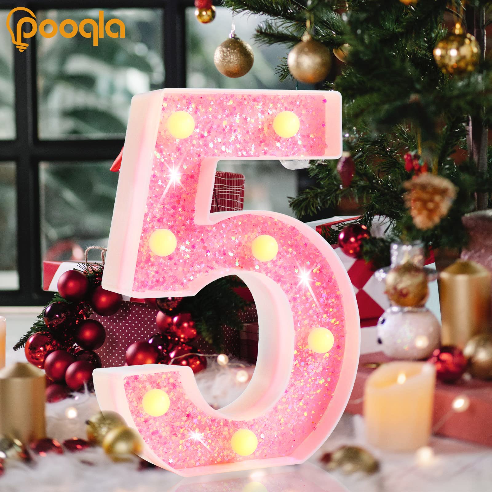 Pink LED Letters Glitter Alphabet LetterS & Numbers Sign Battery Powered