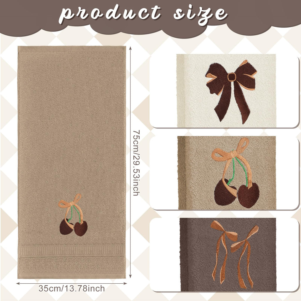 Coquette Bow Embroidered Decorative Towel 100% Cotton Soft Absorbent Kitchen Facecloth Preppy Bathroom Decor 3 Pcs, 13.7 x 29.5''