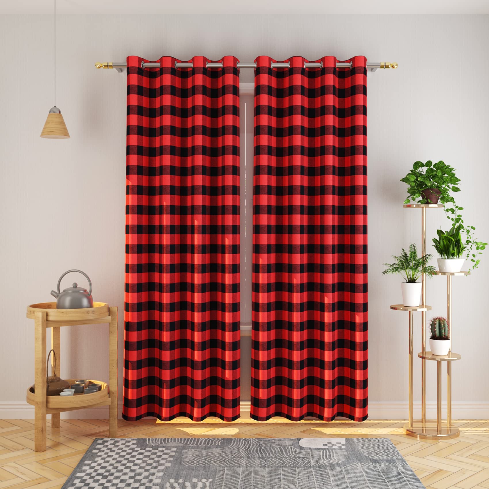 Tier Curtains Check Gingham Plaid Window Curtain Panels Bathroom Grommet Top Window Treatment 2 Panels