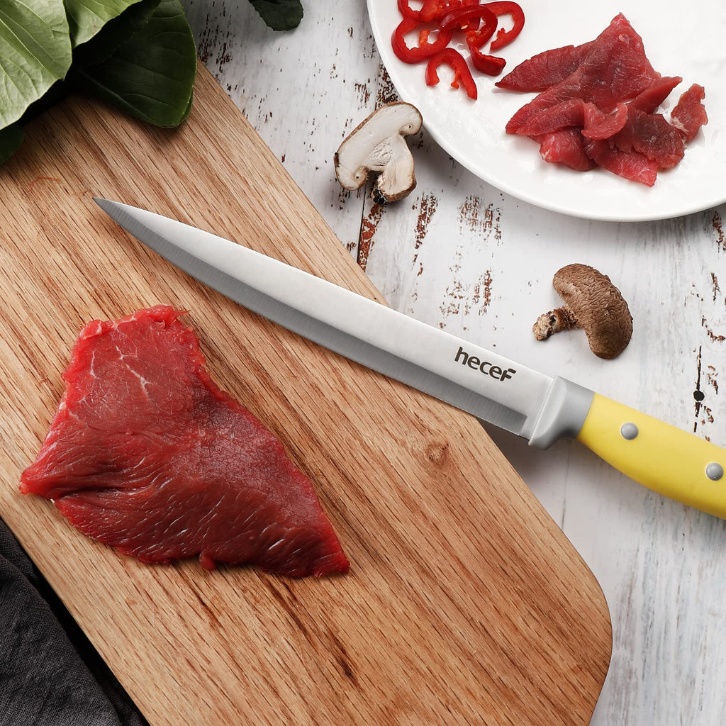 Kitchen Knife Block Set, 14 Pieces Knife Set with Wooden Block & Sharpener Steel & All-purpose Scissors, High Carbon Stainless Steel Cutlery Set