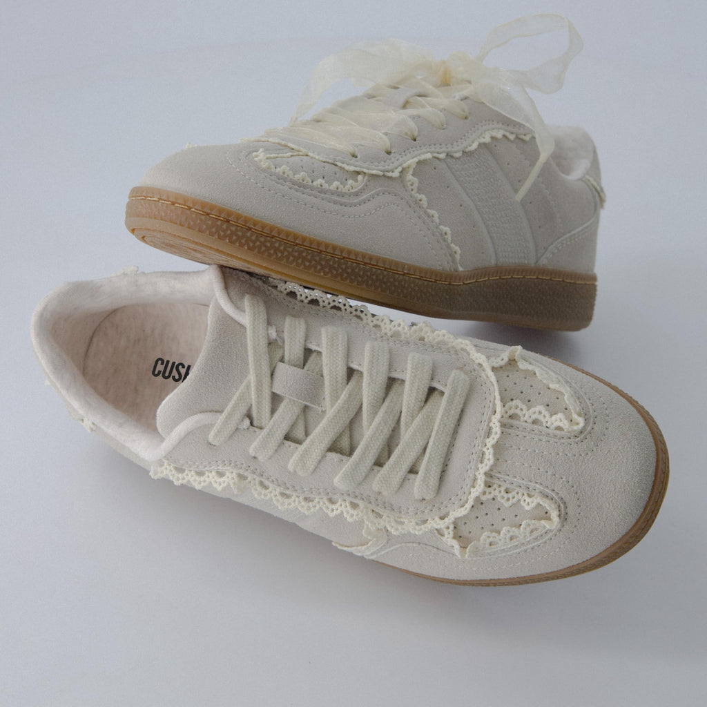 Women's Lace Detail Casual Sneakers â€?Elegant Ribbon Lace-Up Shoes with Memory Foam