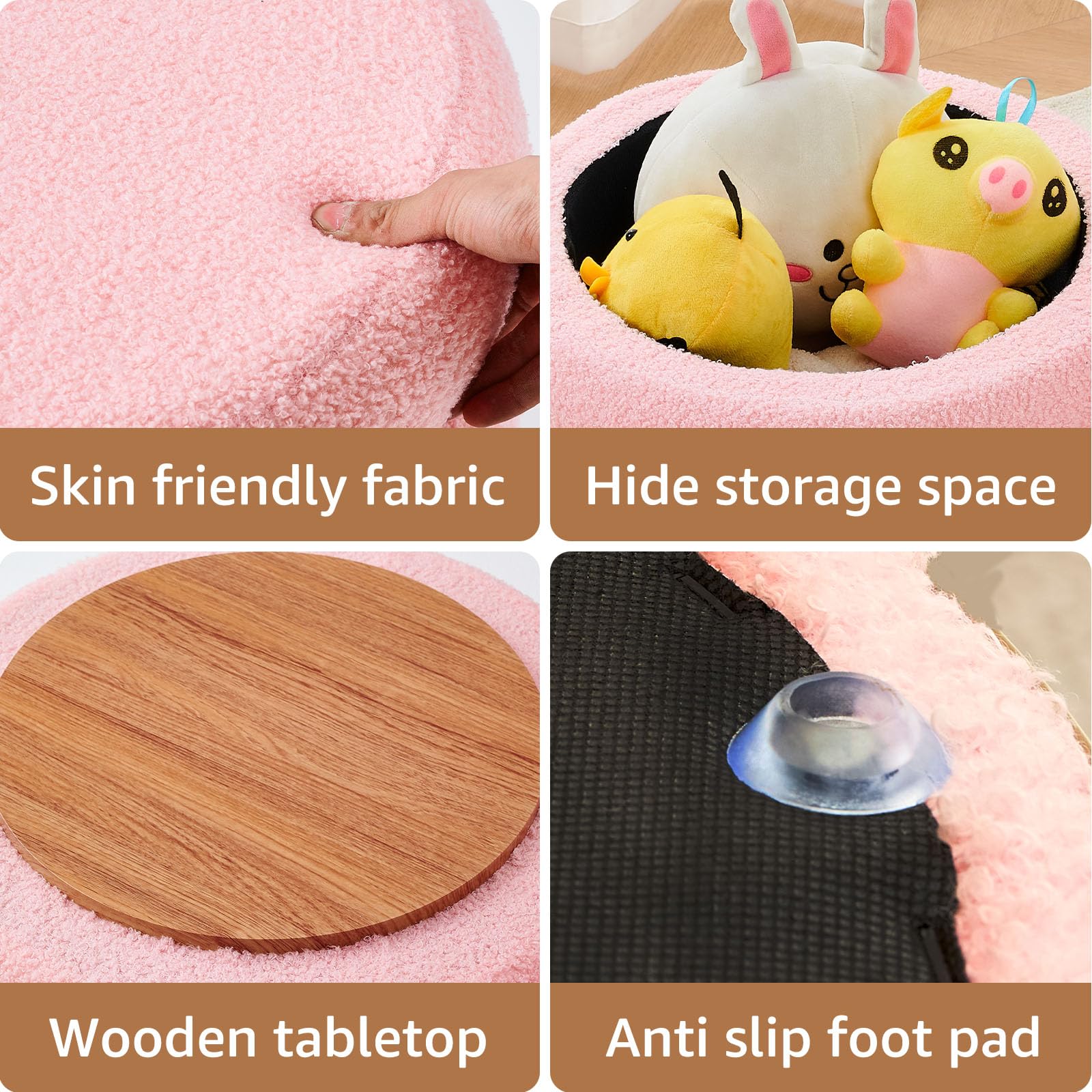 Round Storage Ottoman, Modern Sherpa Footstool with Flip-Top