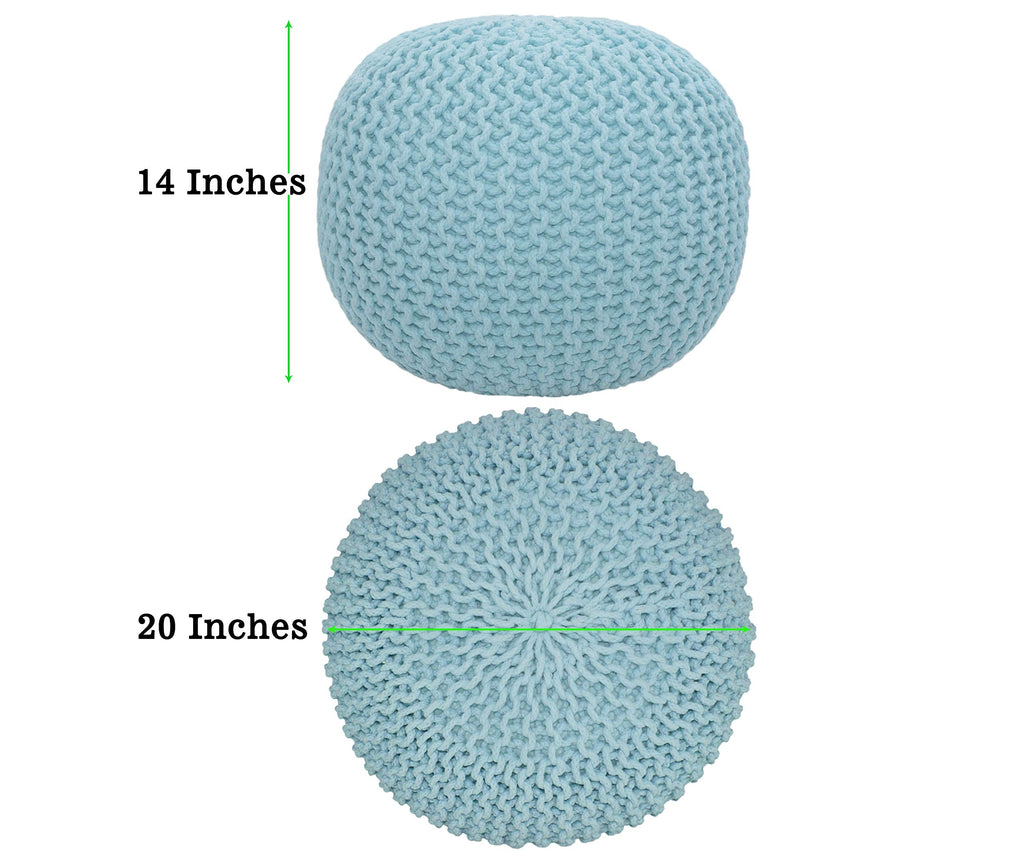 Hand-Knitted Cotton Round Pouf â€?Braid Cord Ottoman, Footrest, and Accent Seat for Living Room, Nursery, Kids Room, or Dorm Décor â€?20x14