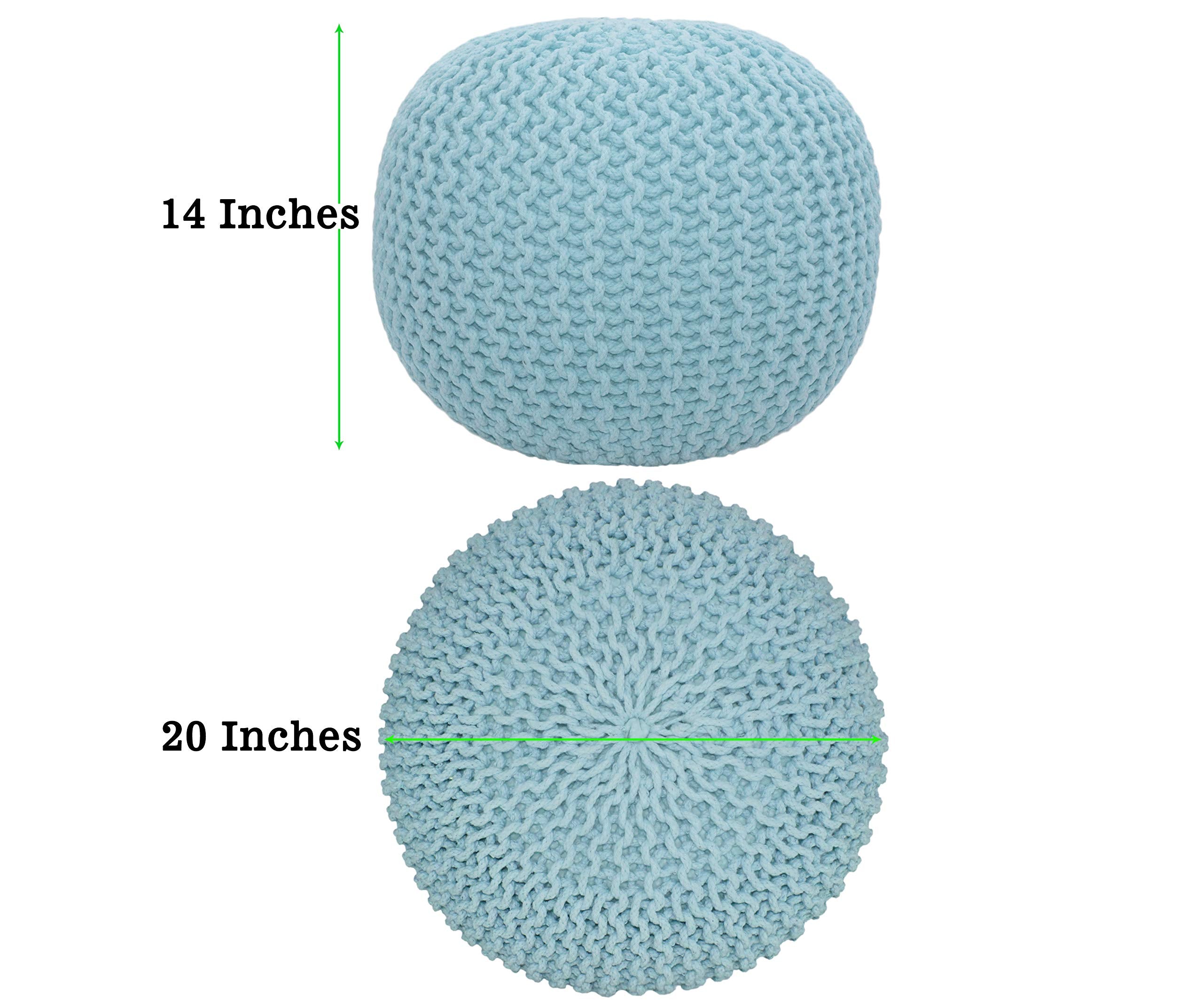 Hand-Knitted Cotton Round Pouf â€?Braid Cord Ottoman, Footrest, and Accent Seat for Living Room, Nursery, Kids Room, or Dorm Décor â€?20x14