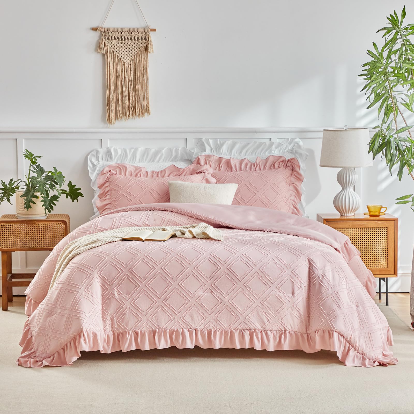 Ruffled Comforter Set â€?3-Piece Shabby Chic Bedding, Soft Embroidered with Luxurious Flowy Ruffles