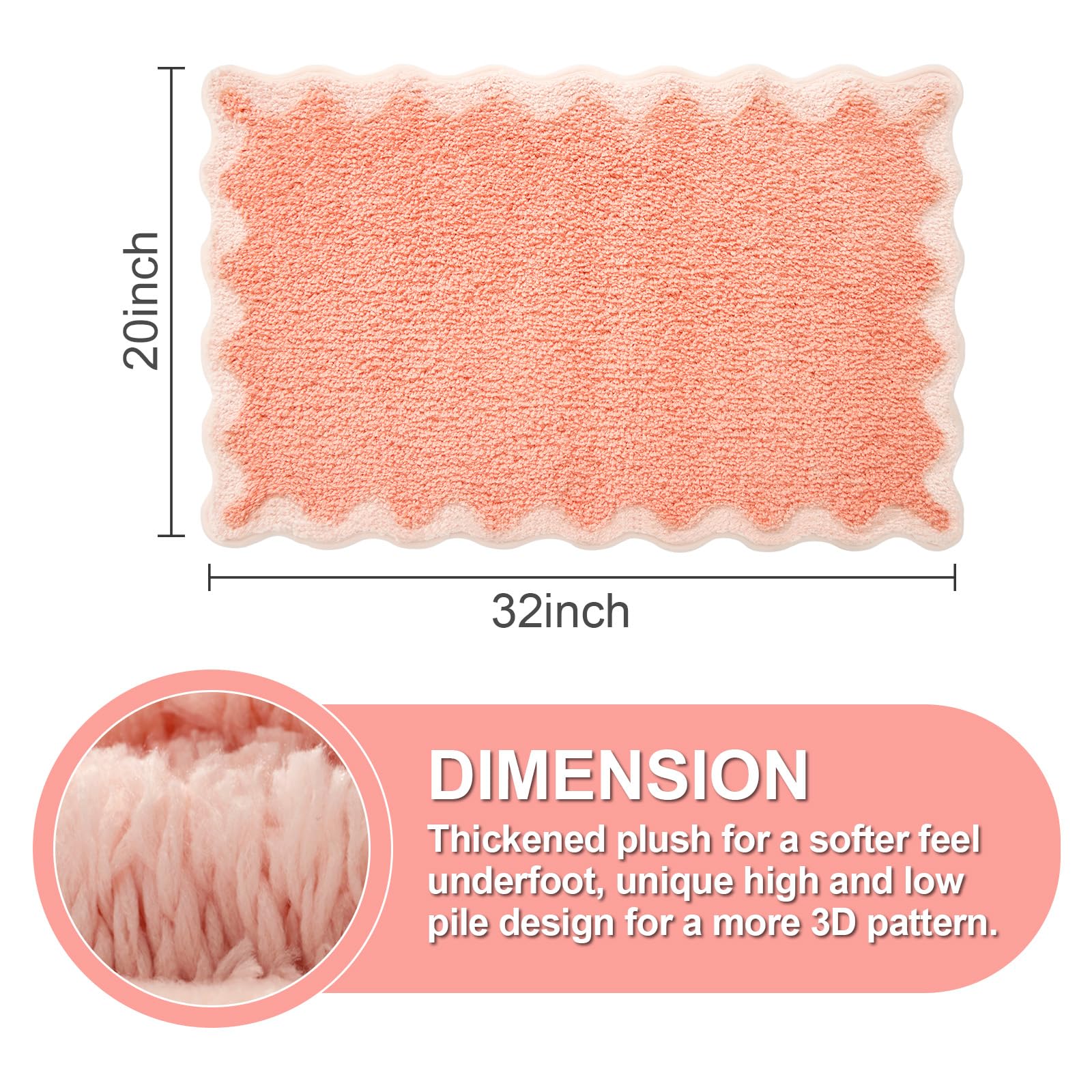 Cute Scalloped Bath Mat, Fun Plush Microfiber Scallop Bathroom Rugs Non Slip Washable Quick Dry Absorbent