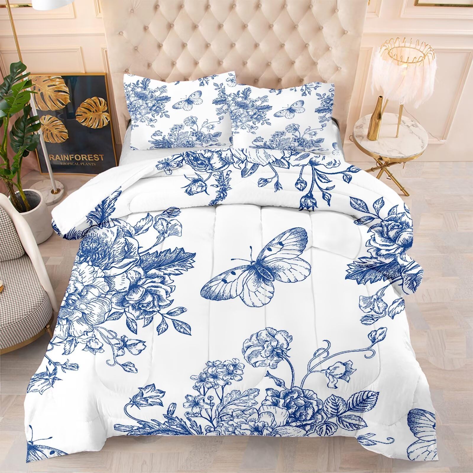 Modern Aesthetics Butterfly Floral Pattern Butterfly Comforter Set - Butterflies Quilt Bed Set Home Decor
