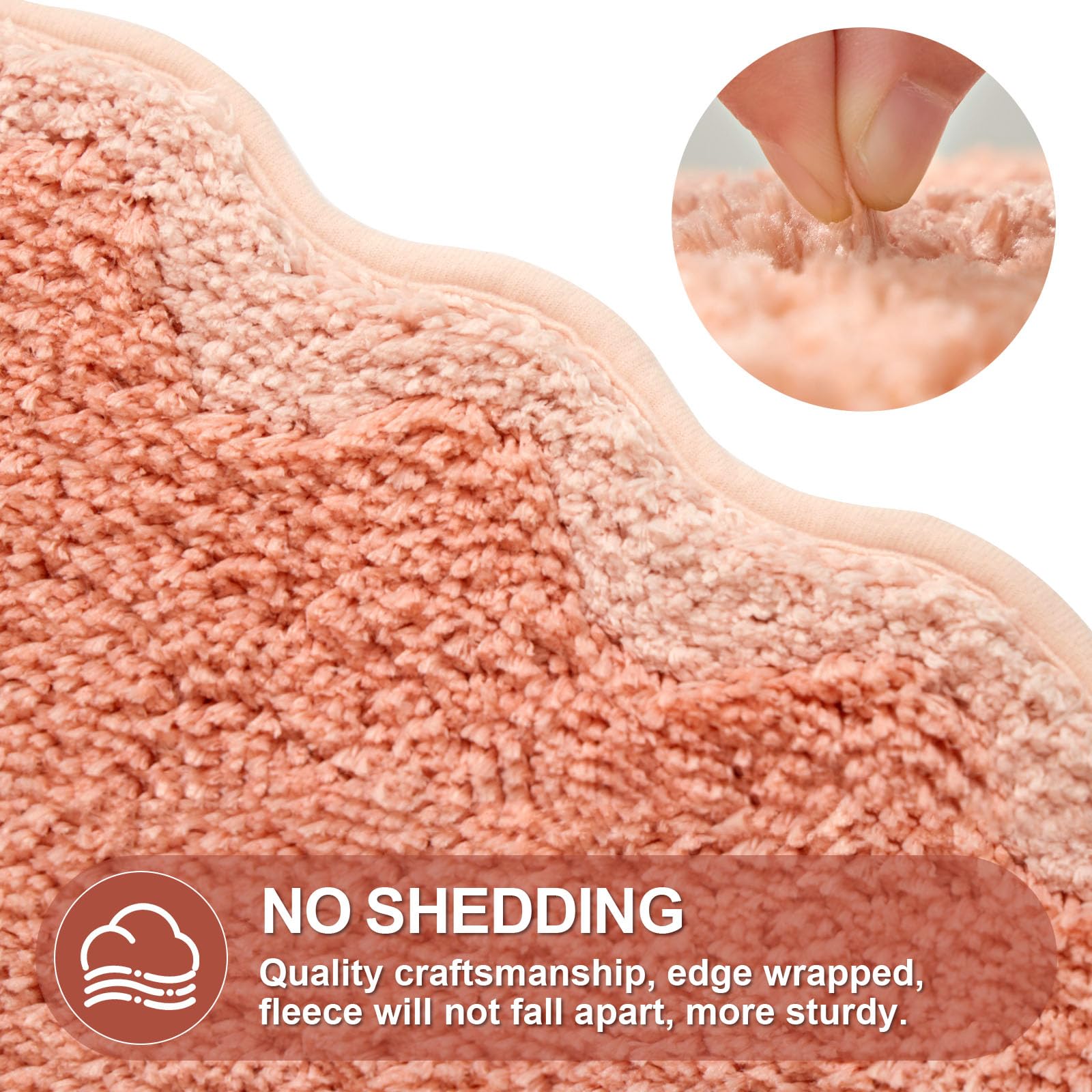 Cute Scalloped Bath Mat, Fun Plush Microfiber Scallop Bathroom Rugs Non Slip Washable Quick Dry Absorbent