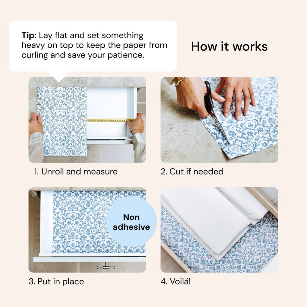 Scented Drawer Liners - Non-Adhesive Paper Sheets for Closet Shelves, Cabinet, Home Essentials & Dresser - 14 x 19.5 Inch Royal Damask Print Drawer Liner - Coquette Room Decor