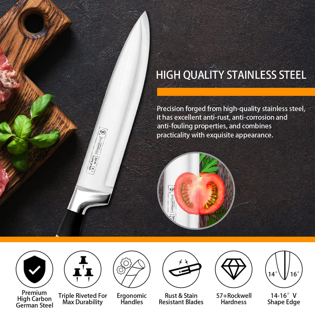 Kitchen Stainless Steel Knife Set, 9-Pieces Sharp Non-Stick Coated Chef Knives Block Set