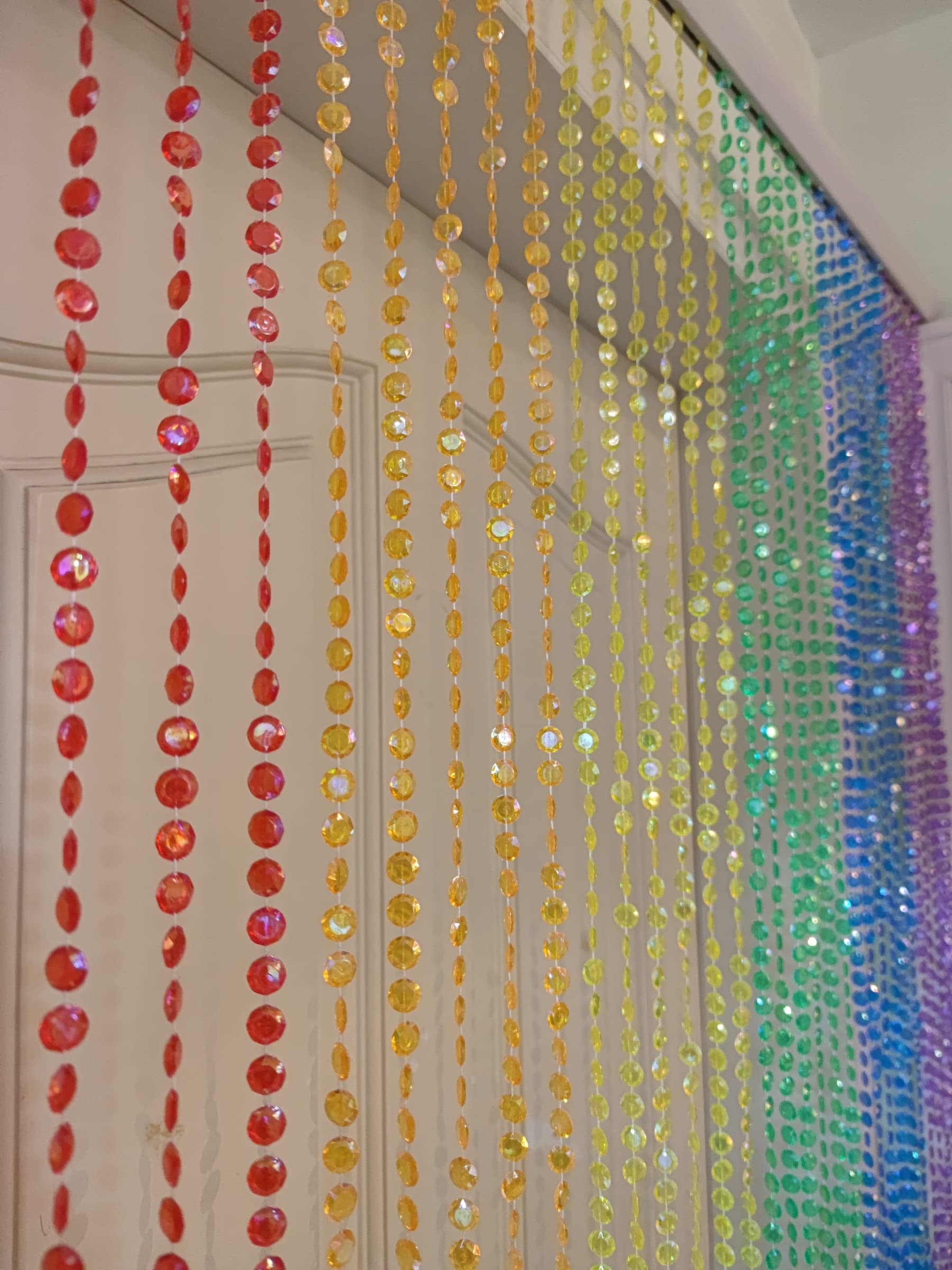 Strands Iridescent Crystal Beaded Curtain for Doorway Room Divider Party Bedroom Decorations, Diamond Cut Bead Curtain, 34 PCS 3FT X 9FT