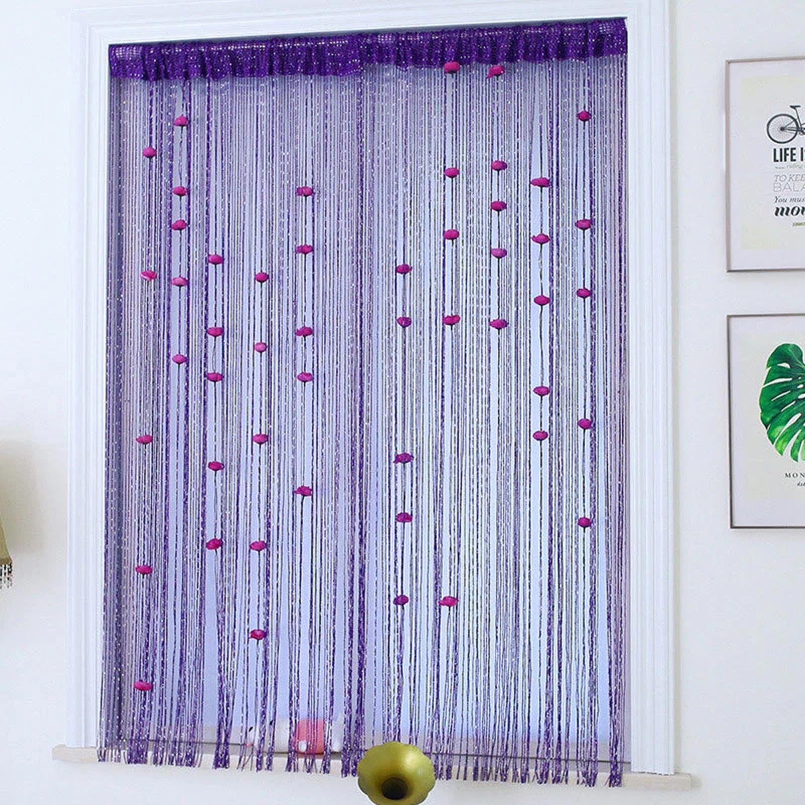 New Beaded String Curtain with Roses - 100 x 200cm Fly Screens for Doors, Tassel Fringe