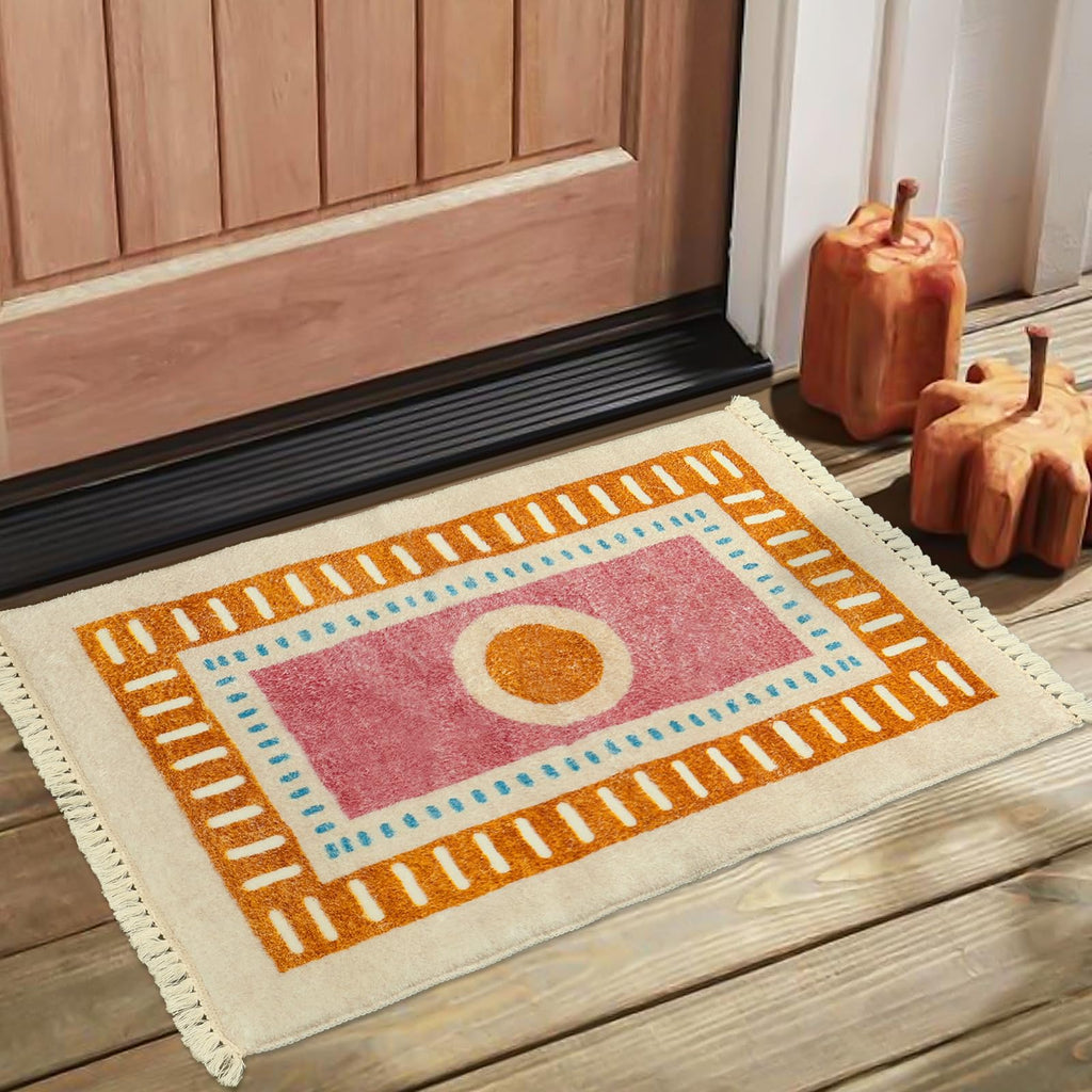 Orange Rainbow Boho Runner Rugs with Fringes, Sun Washable Hallway Runner Rug, Soft Non-Slip Area Rug