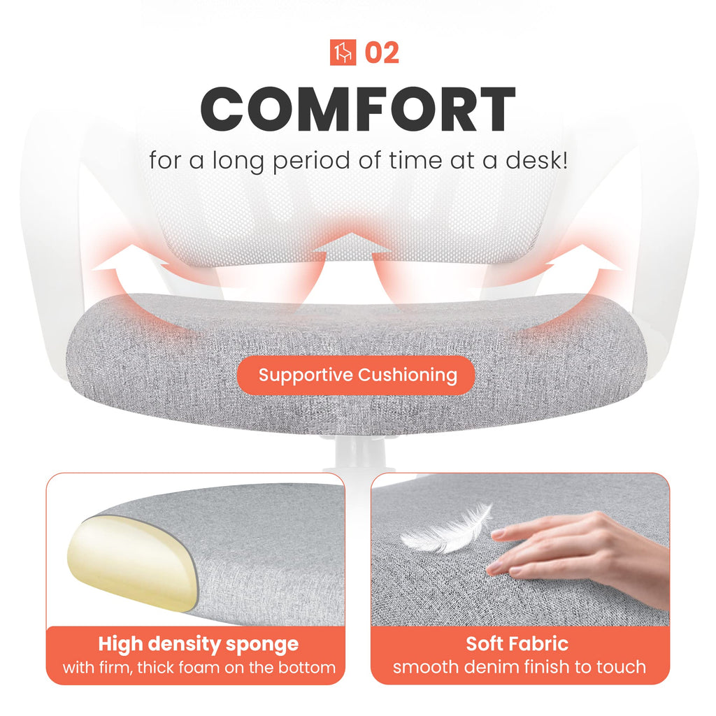 Office Desk Computer Chair Ergonomic Mesh Gaming Mid Back Seat with Comfy Lumbar Support Adjustable Height Swivel