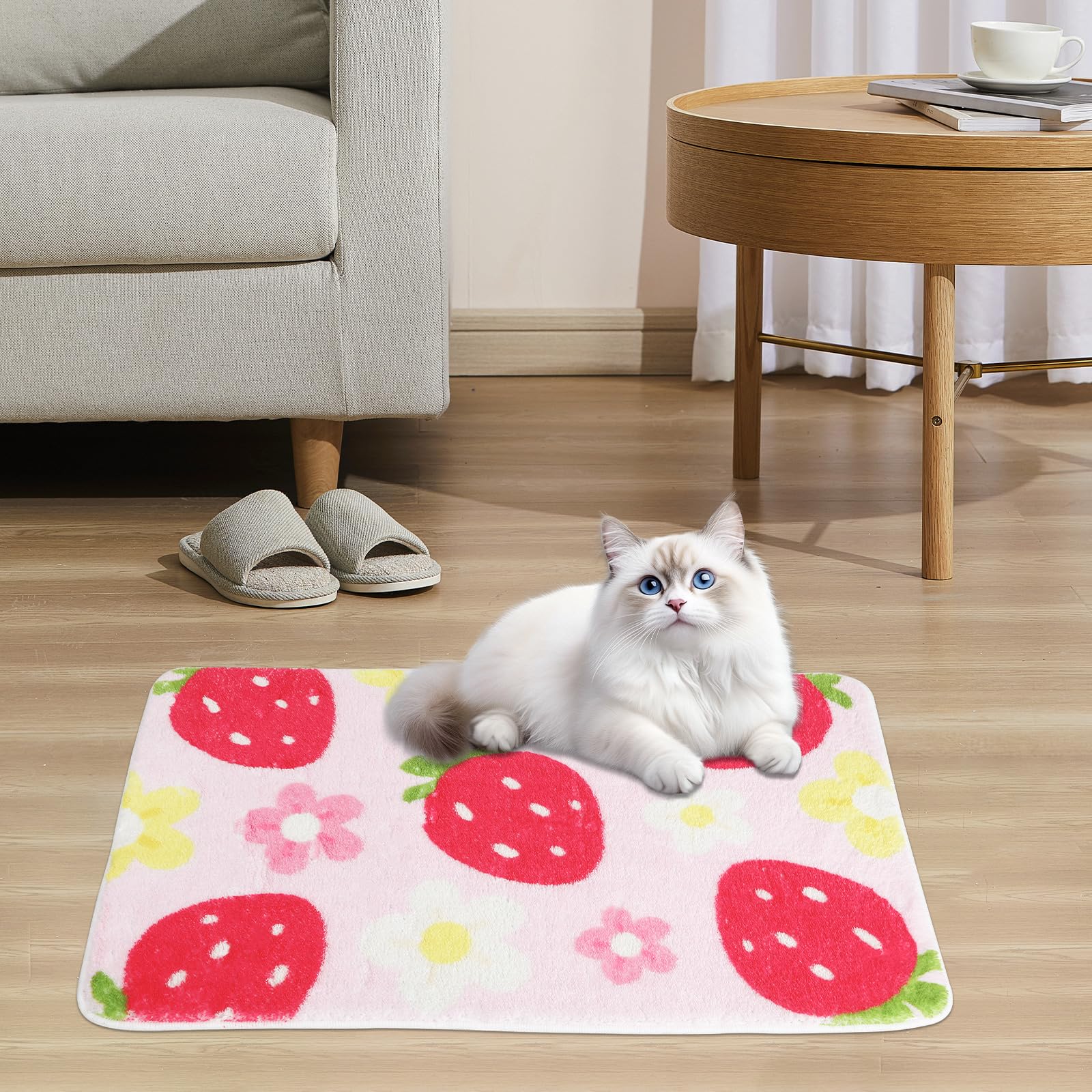 Cute Strawberry Flower Bath Mat, Green Bathroom Rugs Bathroom Accessories, Funny Colorful Non Slip Floor Bath Rug Machine Washable Absorbent Door Mats Tub Shower Bath Rug