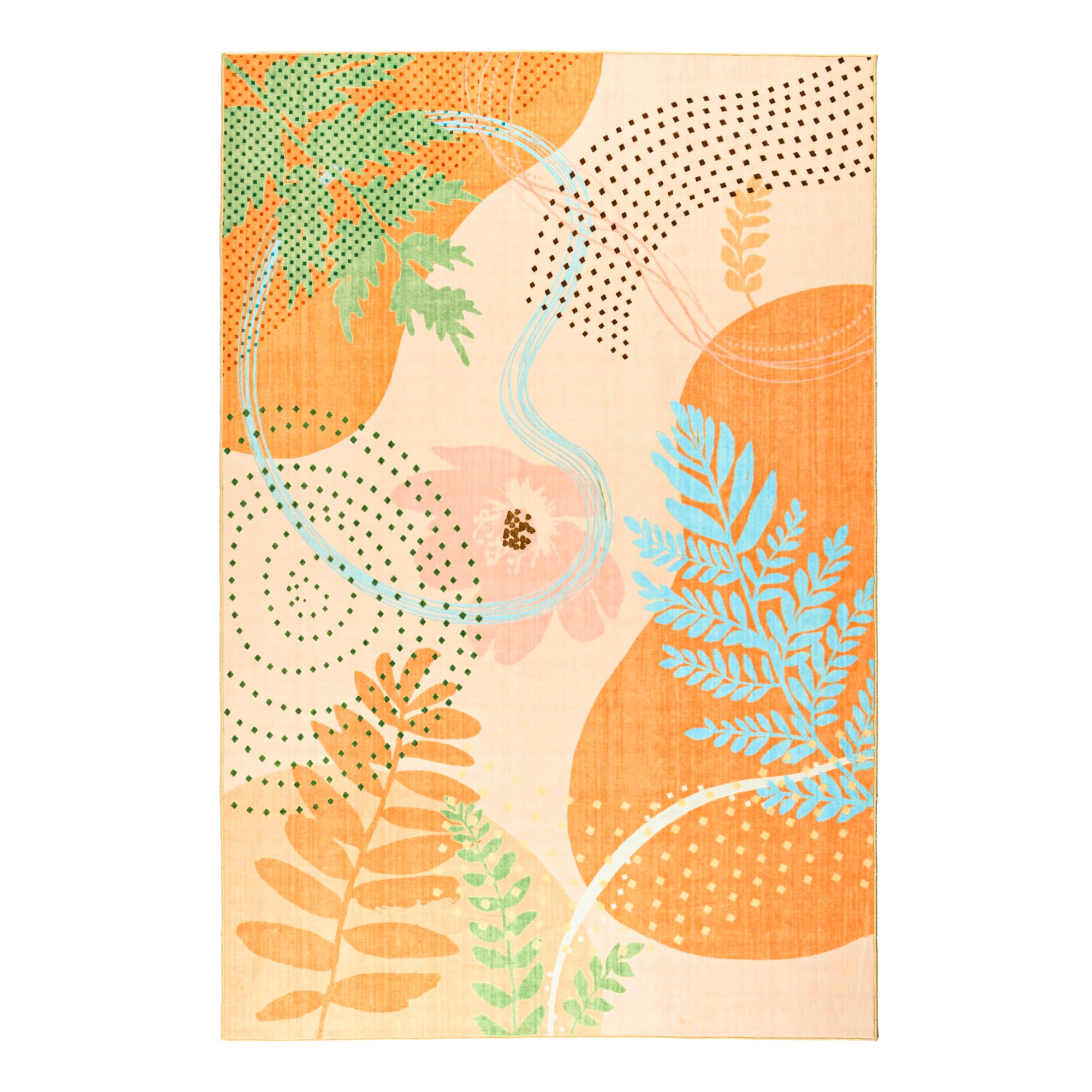 Faux Wool Boho Floral Area Rug Abstract Print Soft Carpet, TPR Non-Slip Backing, Machine Washable Low Pile Rug