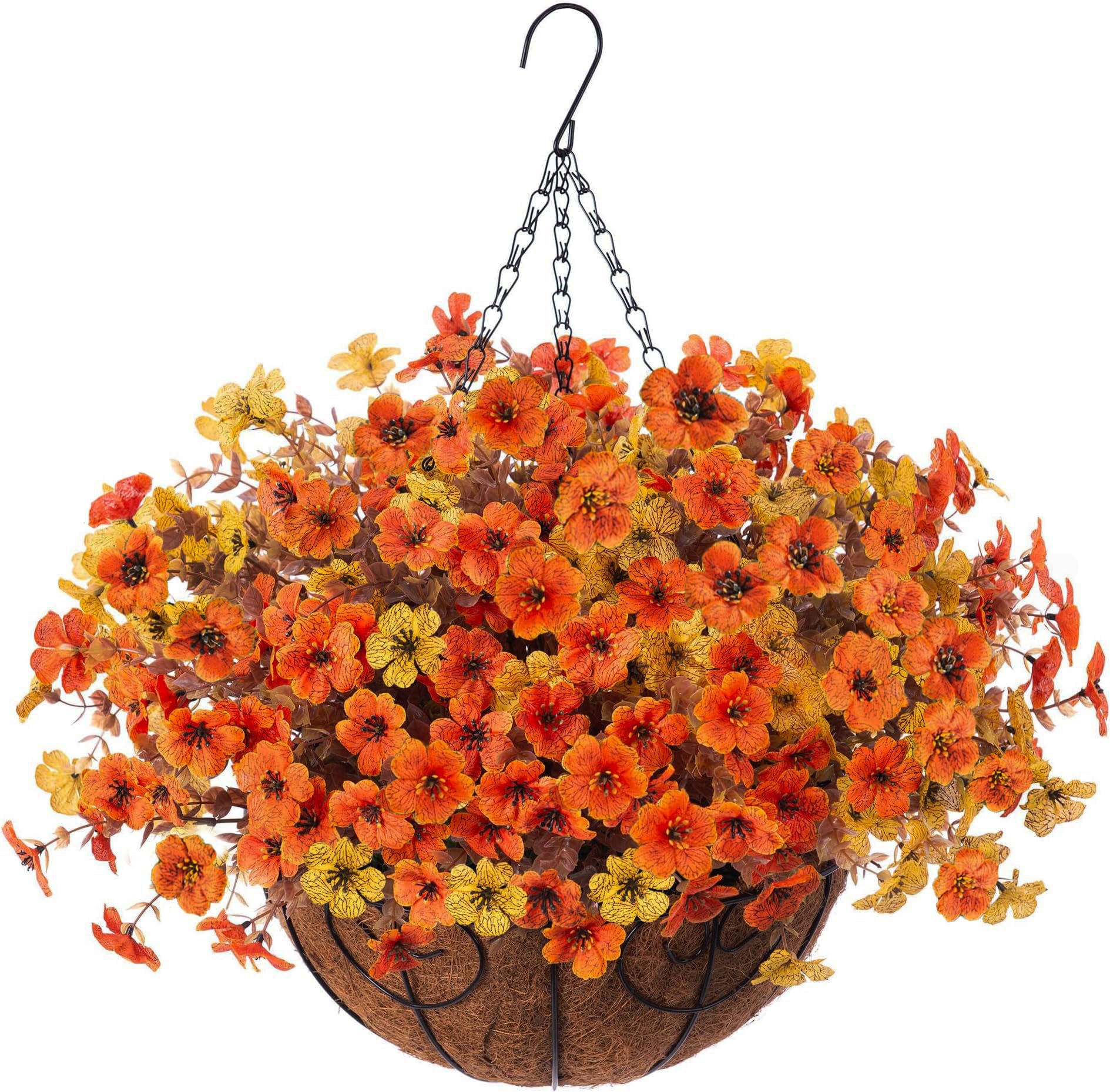 Fake Silk Colorful Daisy Eucalyptus in 12" Metal Coconut Lining Flowerpot