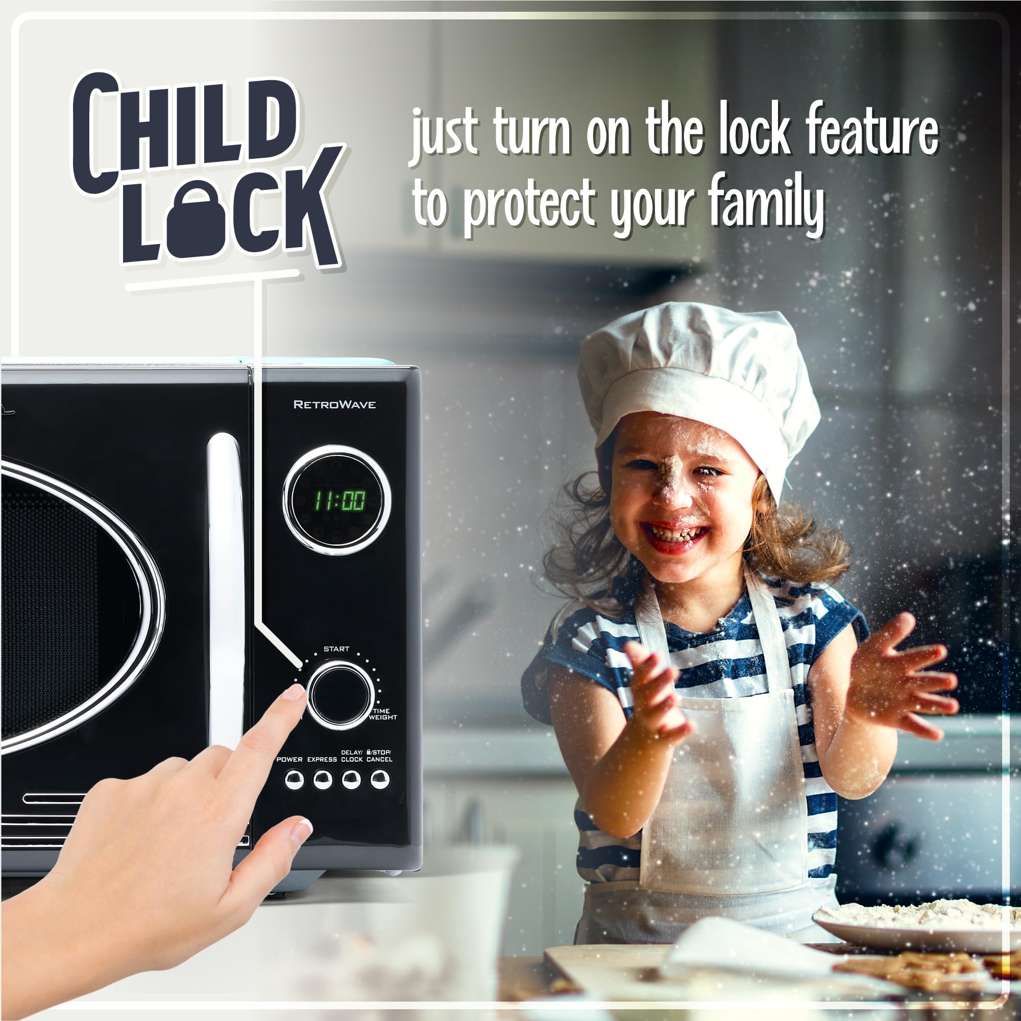 Nostalgia Retro Compact Countertop Microwave Oven 0.7 Cu. Ft. -700-Watts with LED Digital Display-Child Lock-Easy Clean Interior-Pink