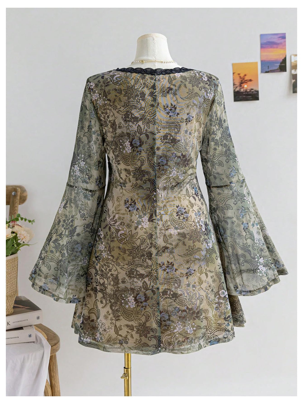 Women's Plus Size Lace Leopard Print Bell Sleeve Bow Front Dress Mini