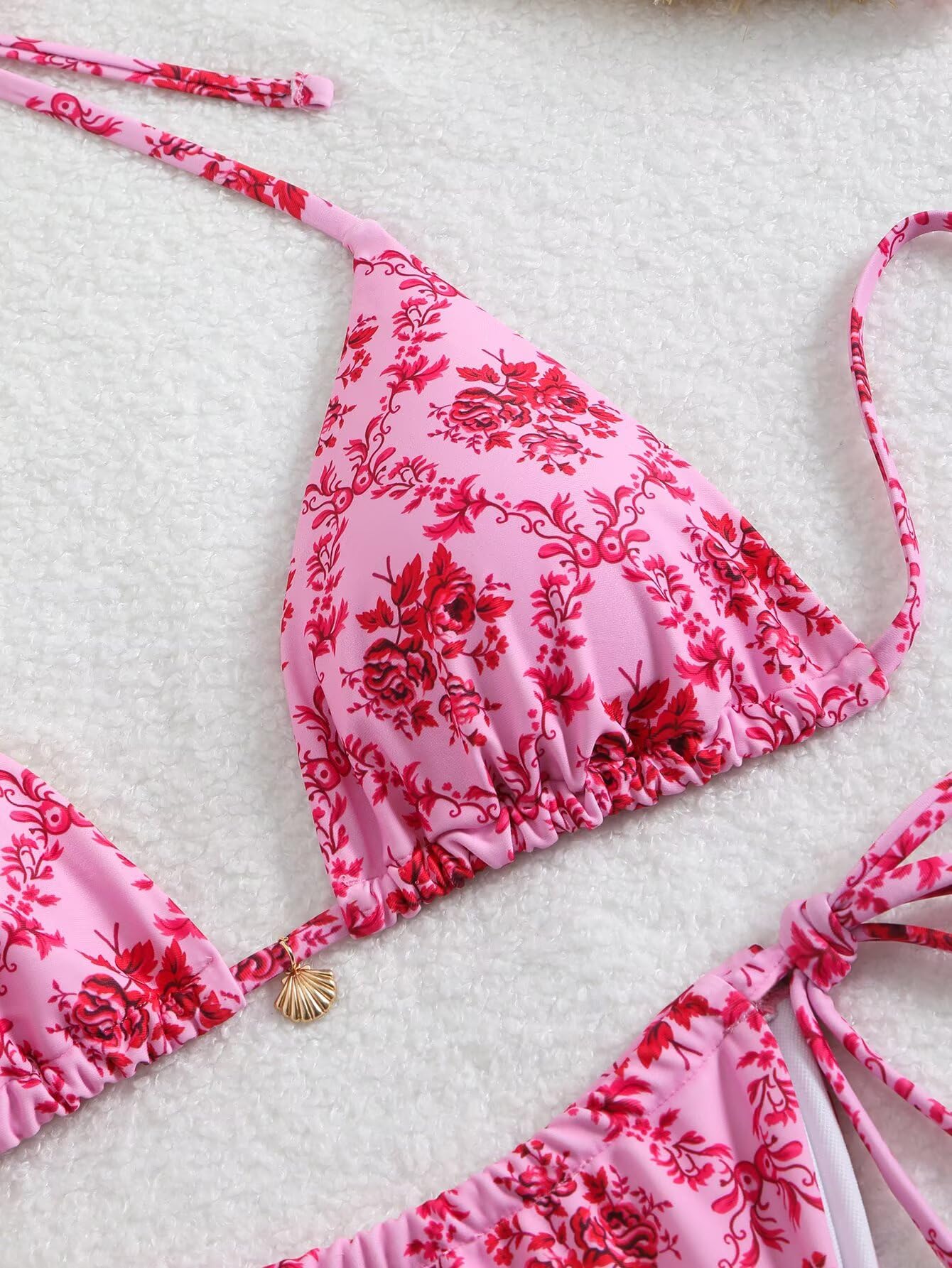 Women's Ditsy Floral Print Bathing Suit High Waisted Halter All Over Swimsuit Bikini Set