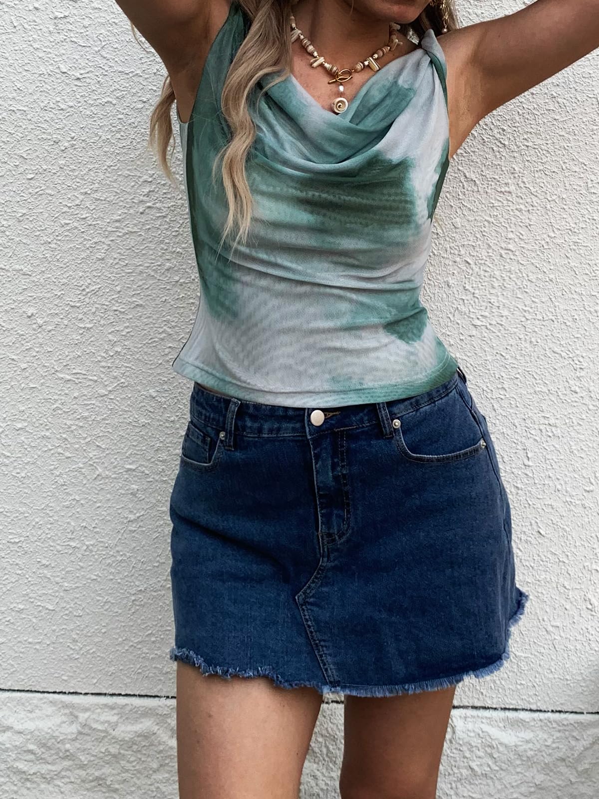 Women's Off The Shoulder Top Sleeveless Twist Strap Slim Fit Tie-Dyed Stretchy Tank Top Y2K Casual T Shirts