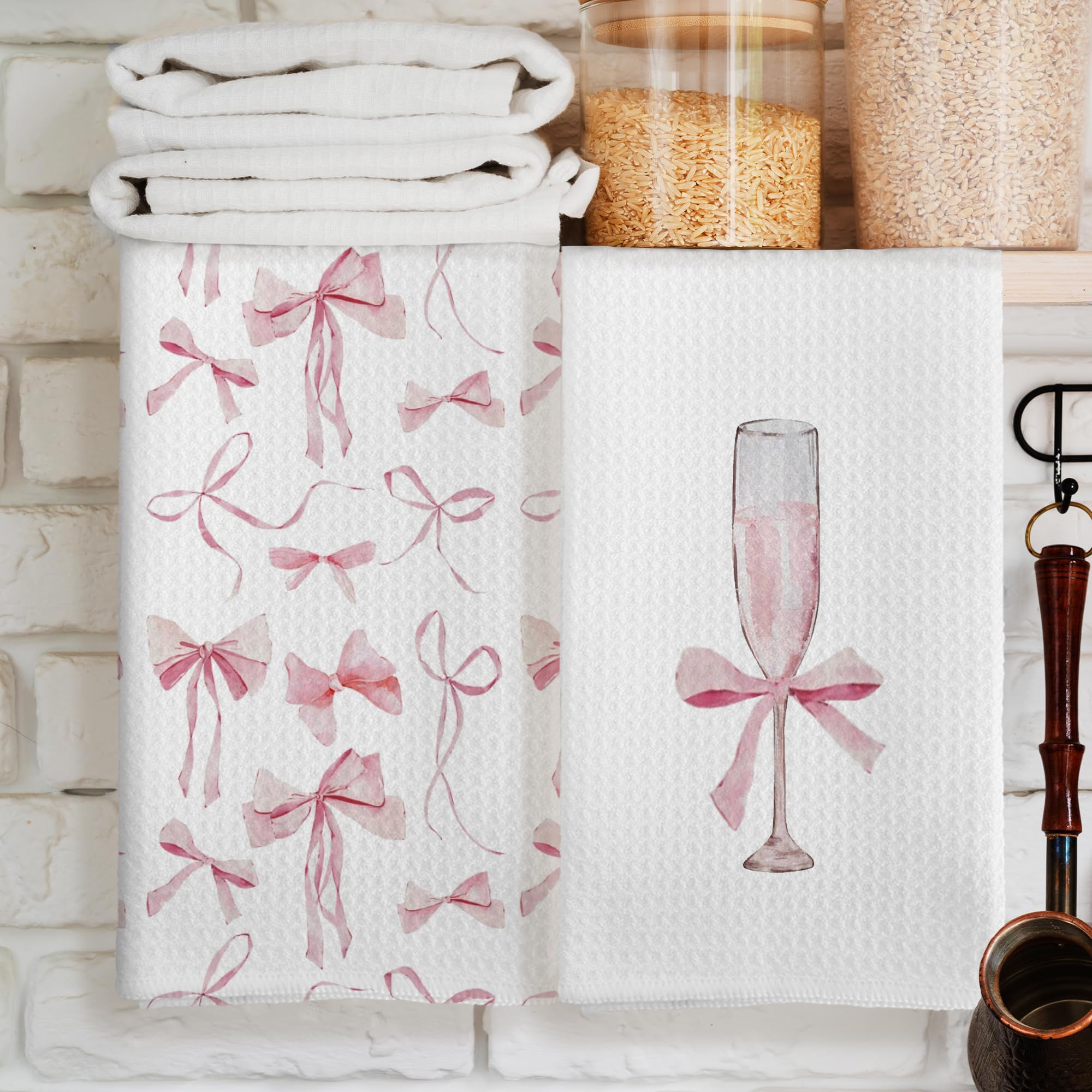 Coquette Champagne Bottle Bow Kitchen Towels, Decoration Tea Towels Hand Towels 16x24 Inch
