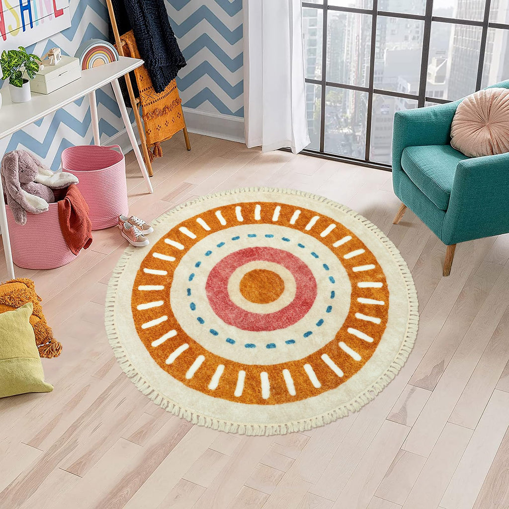 Orange Rainbow Boho Runner Rugs with Fringes, Sun Washable Hallway Runner Rug, Soft Non-Slip Area Rug