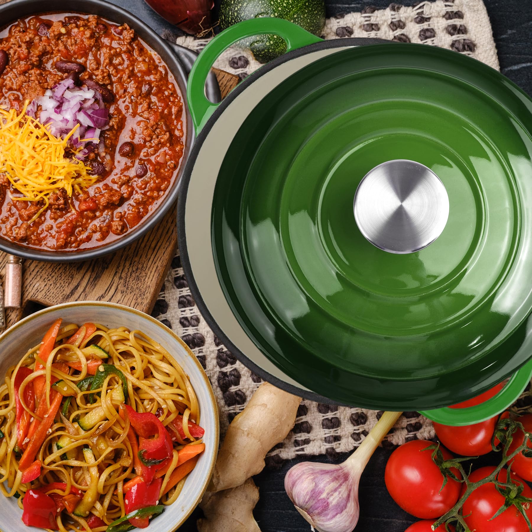 Enameled Cast Iron Dutch Oven with Lid - Big Dual Handles - Round Pot for Versatile Cooking 6 Quart