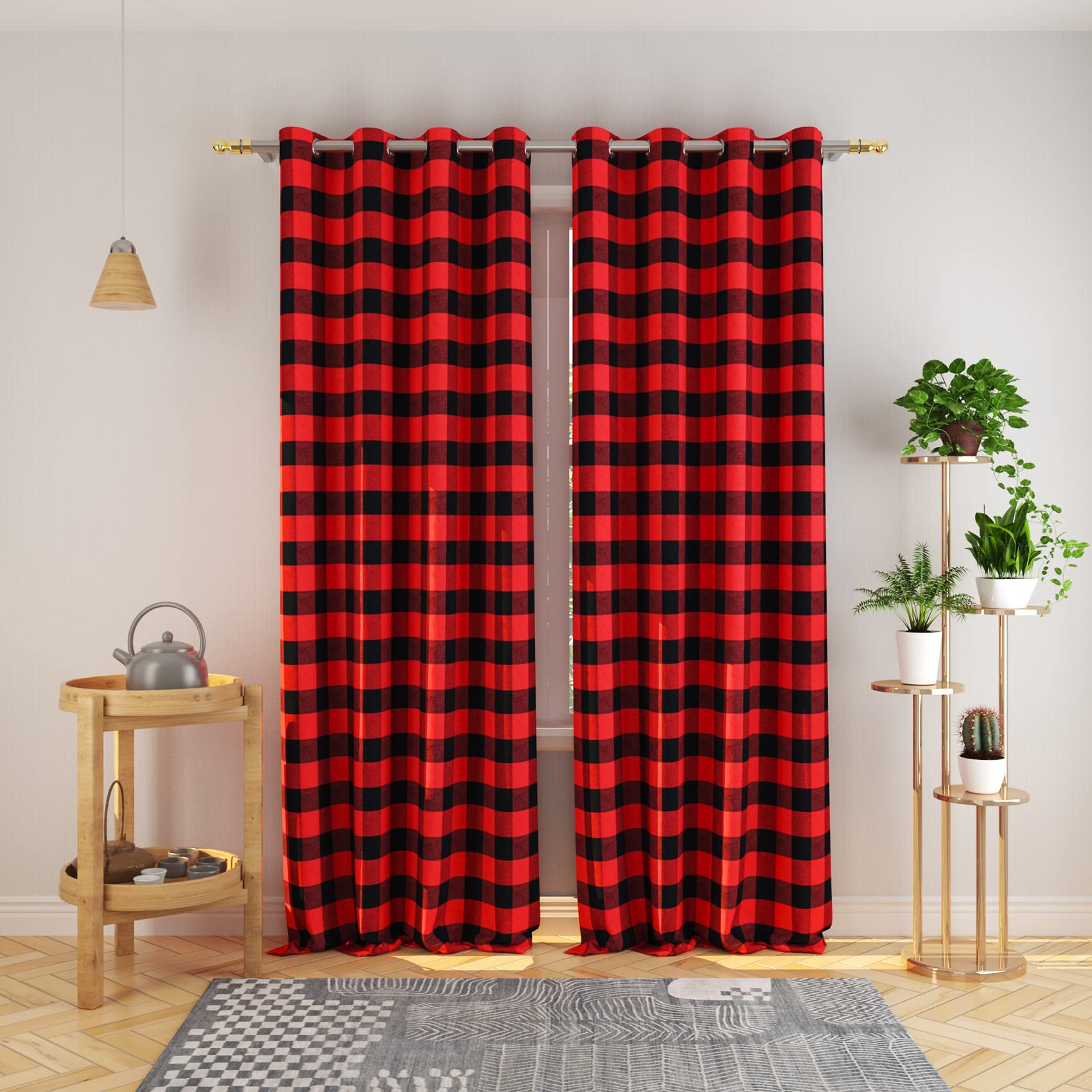 Tier Curtains Check Gingham Plaid Window Curtain Panels Bathroom Grommet Top Window Treatment 2 Panels