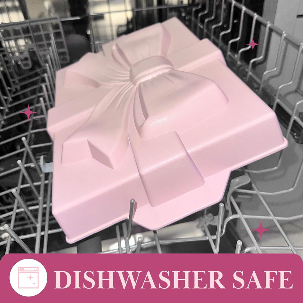 Paris Hilton Gift Box with Bow Cake Pan, Cast Aluminum with Clean Ceramic Nonstick Bakeware, 10.5 x 8-Inch Pink