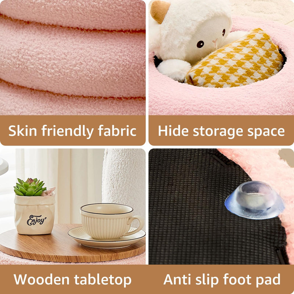 Round Storage Ottoman, Modern Sherpa Footstool with Flip-Top