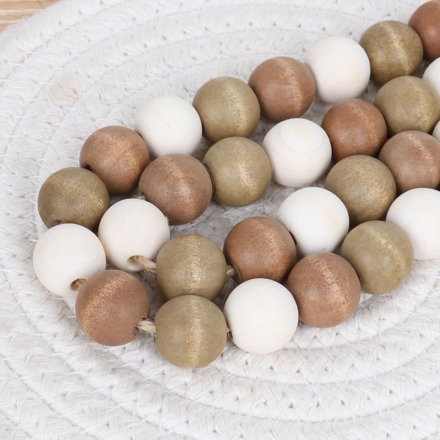 Wood Bead Garland,39in Farmhouse Beads with Tassels Boho Beads for Tiered Tray Decorative Beads Home Decor