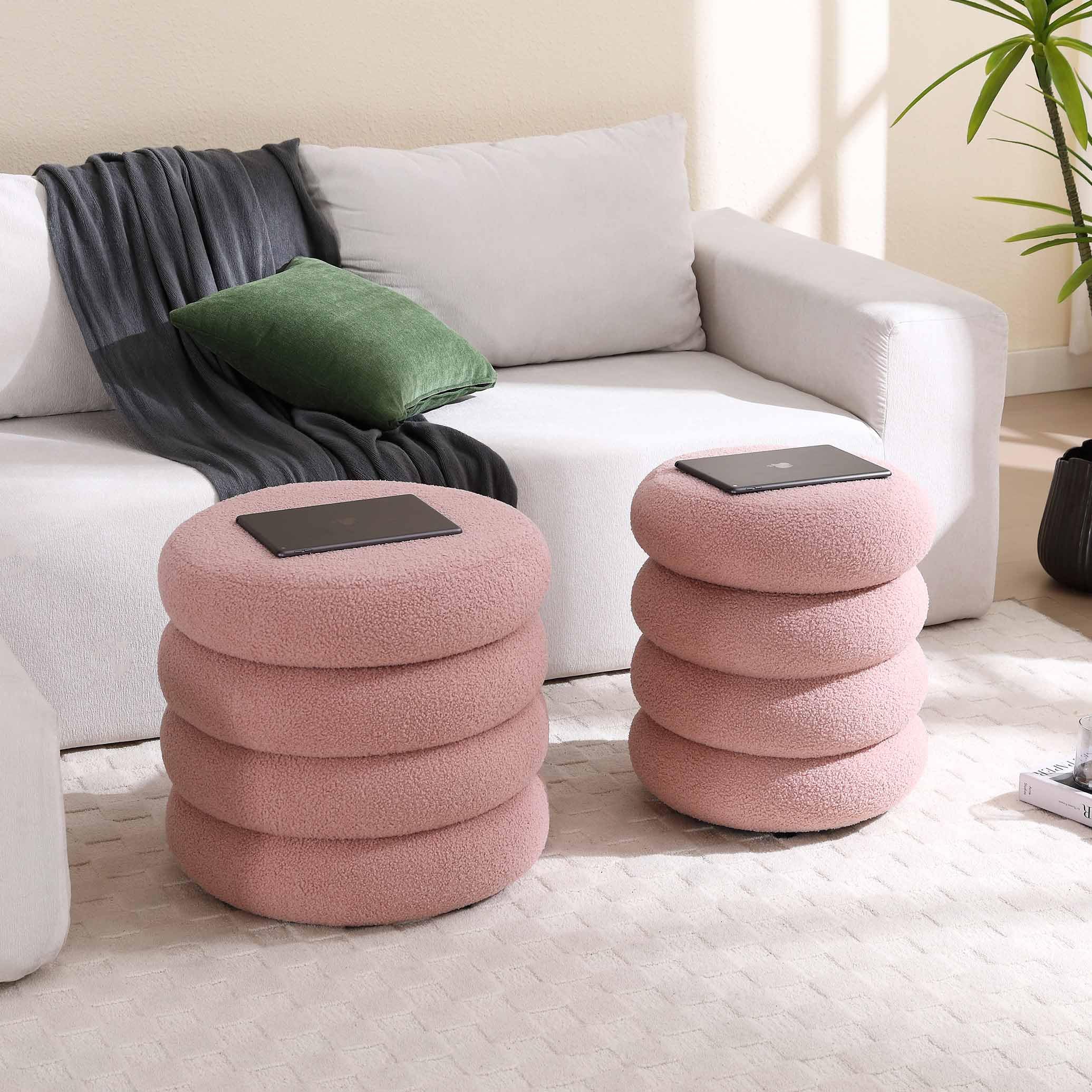 Storage Ottoman Round, Ottoman with Storage, Sherpa Ottoman Storage, (18 Inches x 16 Inches) Set of 2