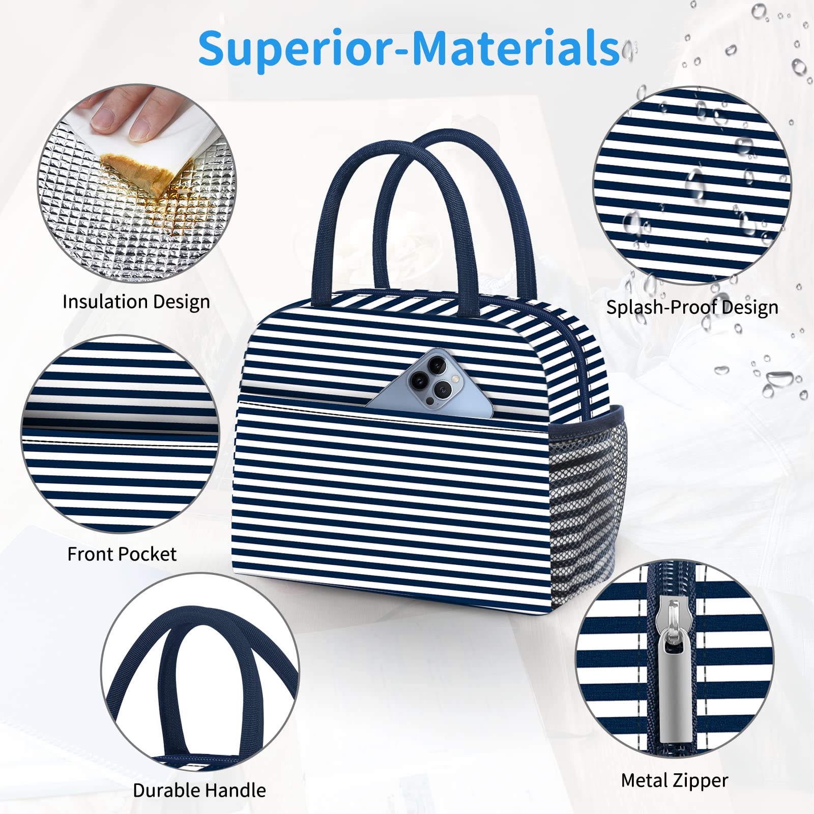 Reusable Insulated Lunch Tote Bag,Leakproof Food Handbags Case High Capacity