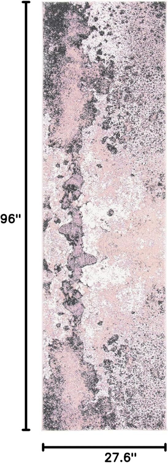 Pink / Grey Modern Abstract Non-Shedding Living Room Entryway Foyer Hallway Rug 2'3"" X 8'