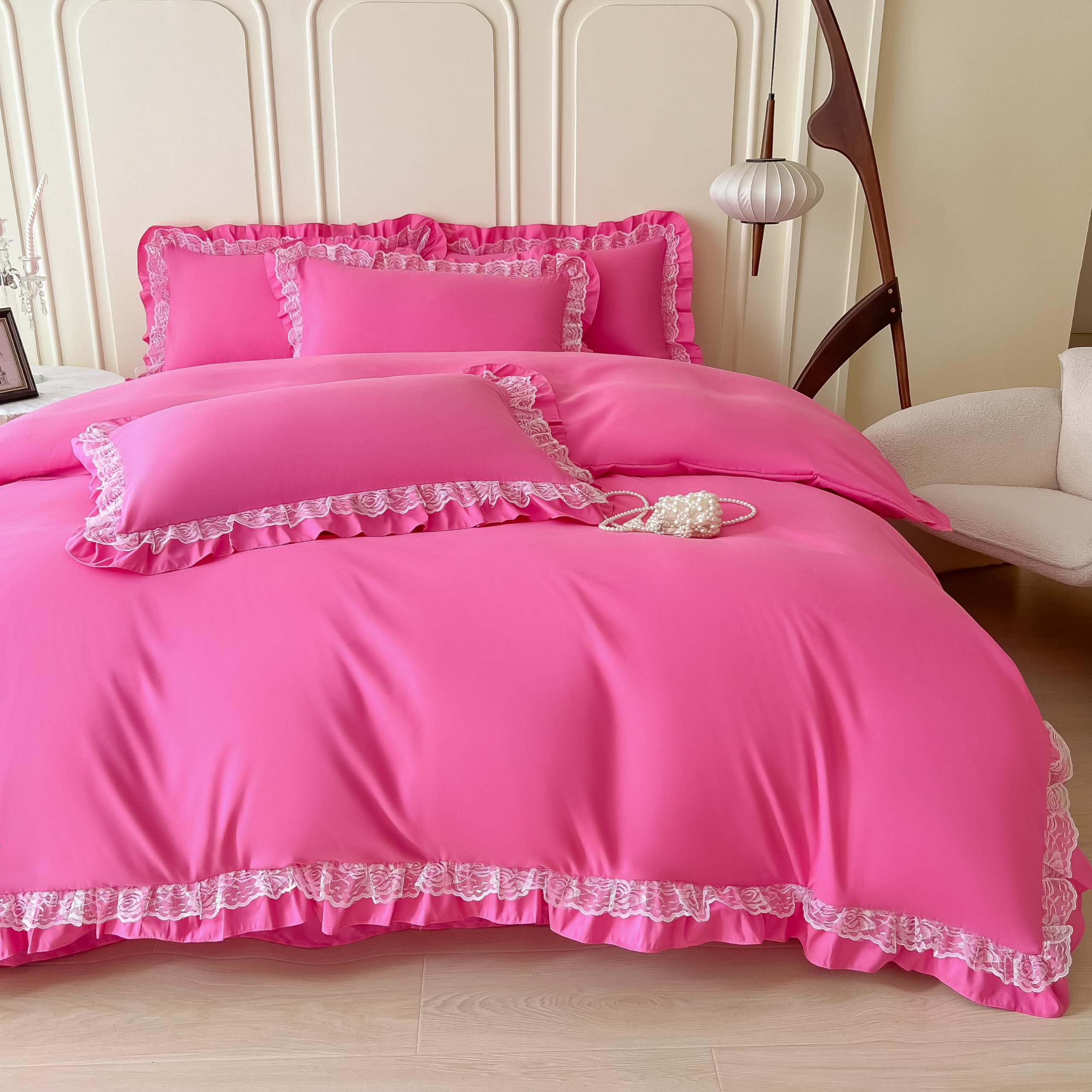 Chic Ruffle Lace Polyester Duvet Cover Set - Bedding-2 Piece Twin Duvet Cover with Zipper Closure - Ultra Soft and Light Weight