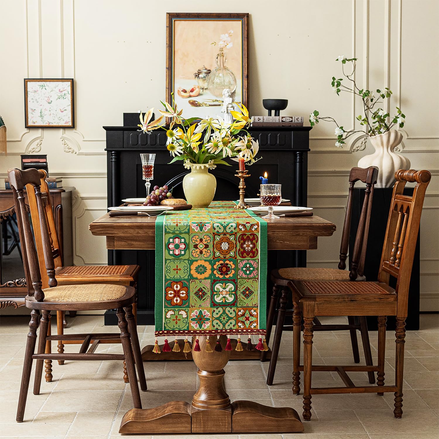 Retro-Luxury Tassels Table Runner Series for Kitchen Dining Table