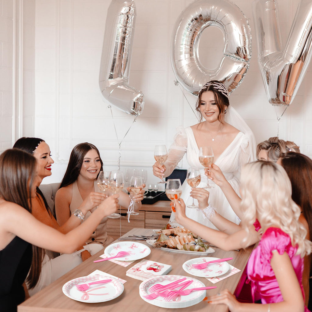 Coquette Cute Bow Party Tableware Decorations - Disposable Paper Plates Napkins Forks