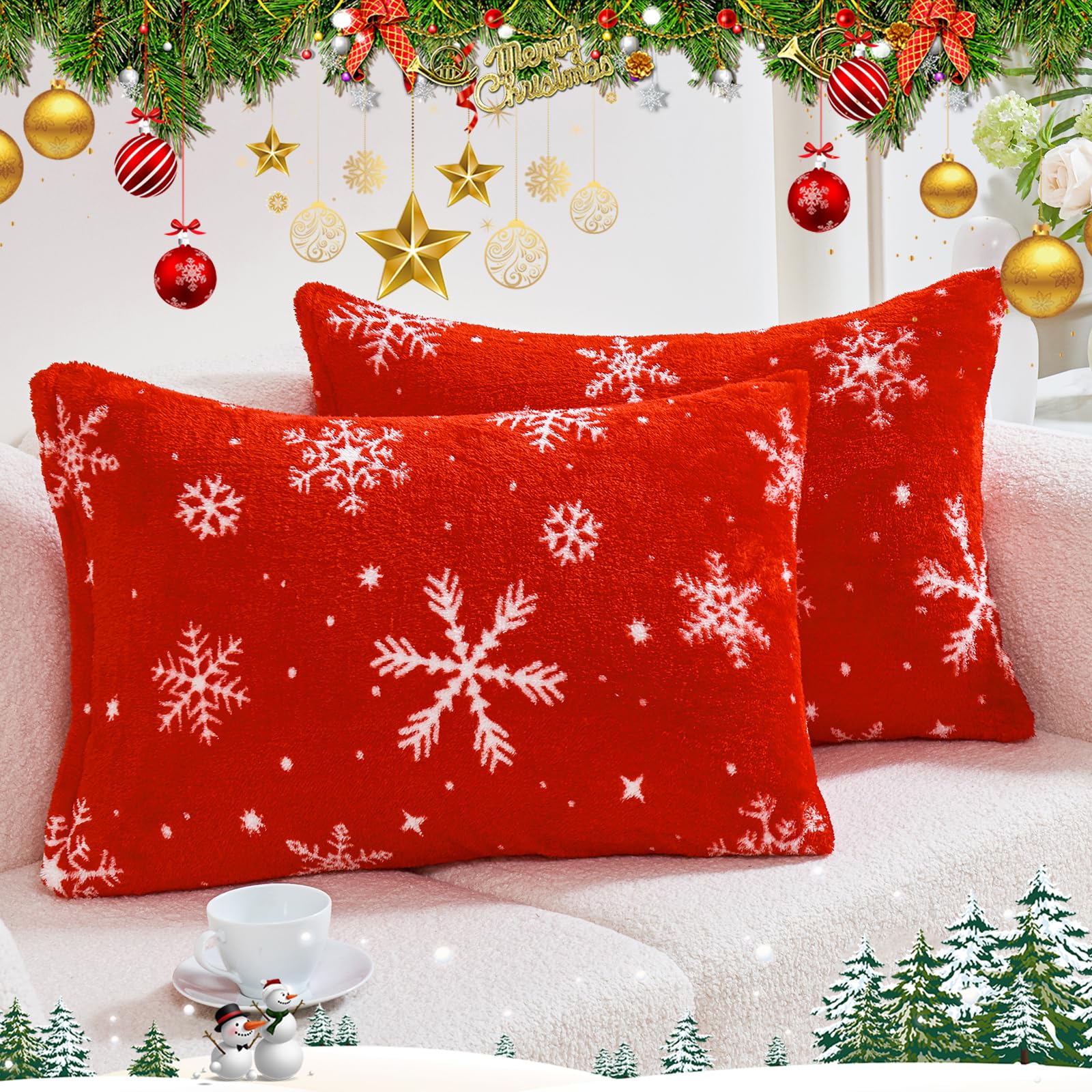 Faux Fur Pillow Cases Set of 2, Luxury Ultra Soft Fuzzy Pillowcases, Fluffy Plush Velvet Pillow Covers with Zipper, Cozy Warmth and No Shedding