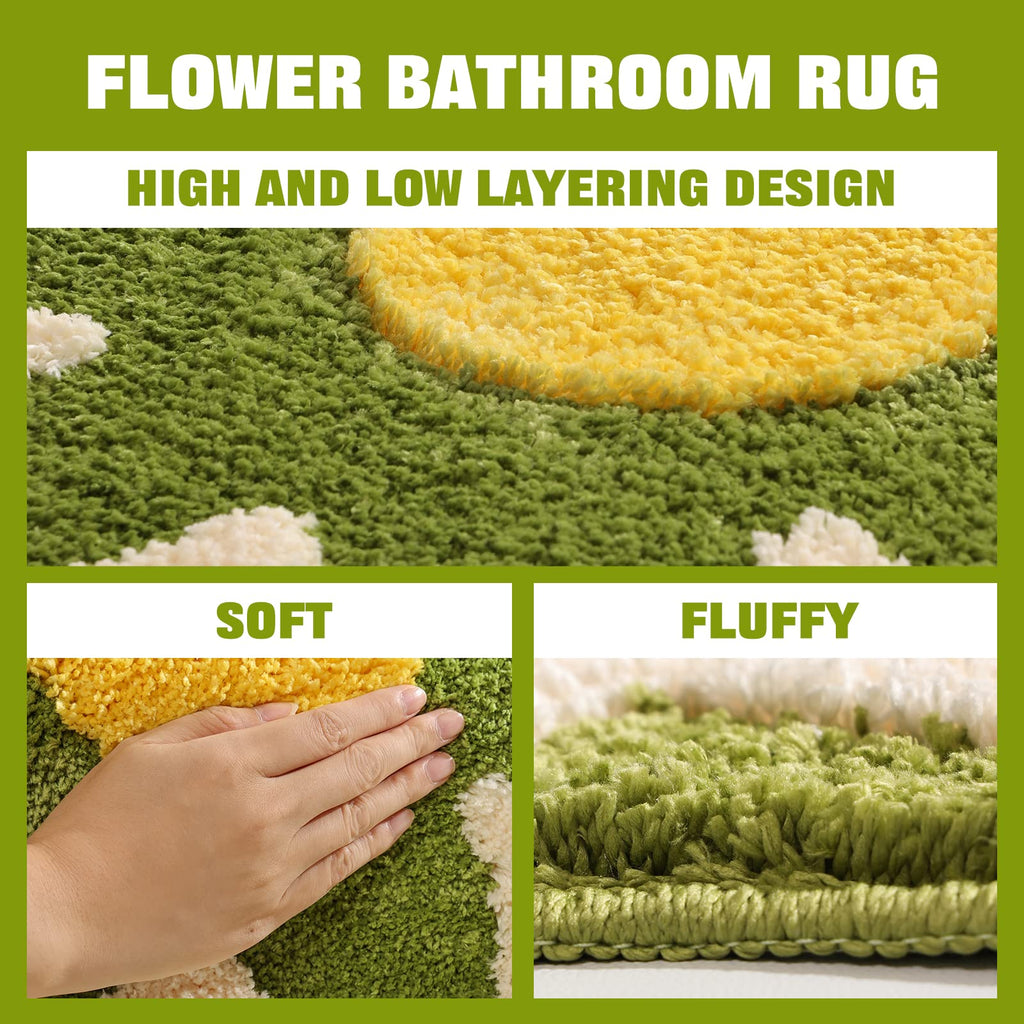 Cute Flower Bath Mat, Machine Washable Bath Rug, Ultra Soft and Fluffy Bathroom Mat, Small Round Non-Slip Water Absorbent Bath Mats for Bathroom Floor, Shower Room and Bathtub