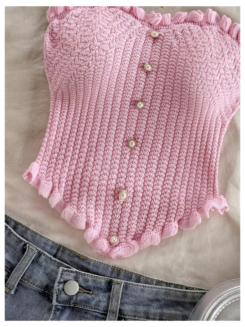 Women's Pearl Strapless Tops Summer Asymmetrical Tube Tops