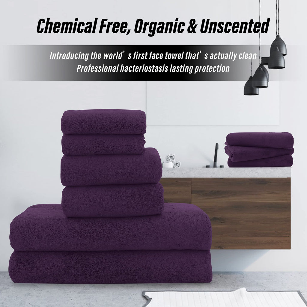 Ultra Soft Towel Set - Quick Drying - 2 Bath Towels 2 Hand Towels 2 Washcloths - Microfiber Coral Velvet Highly Absorbent Towel (6 Pcs)