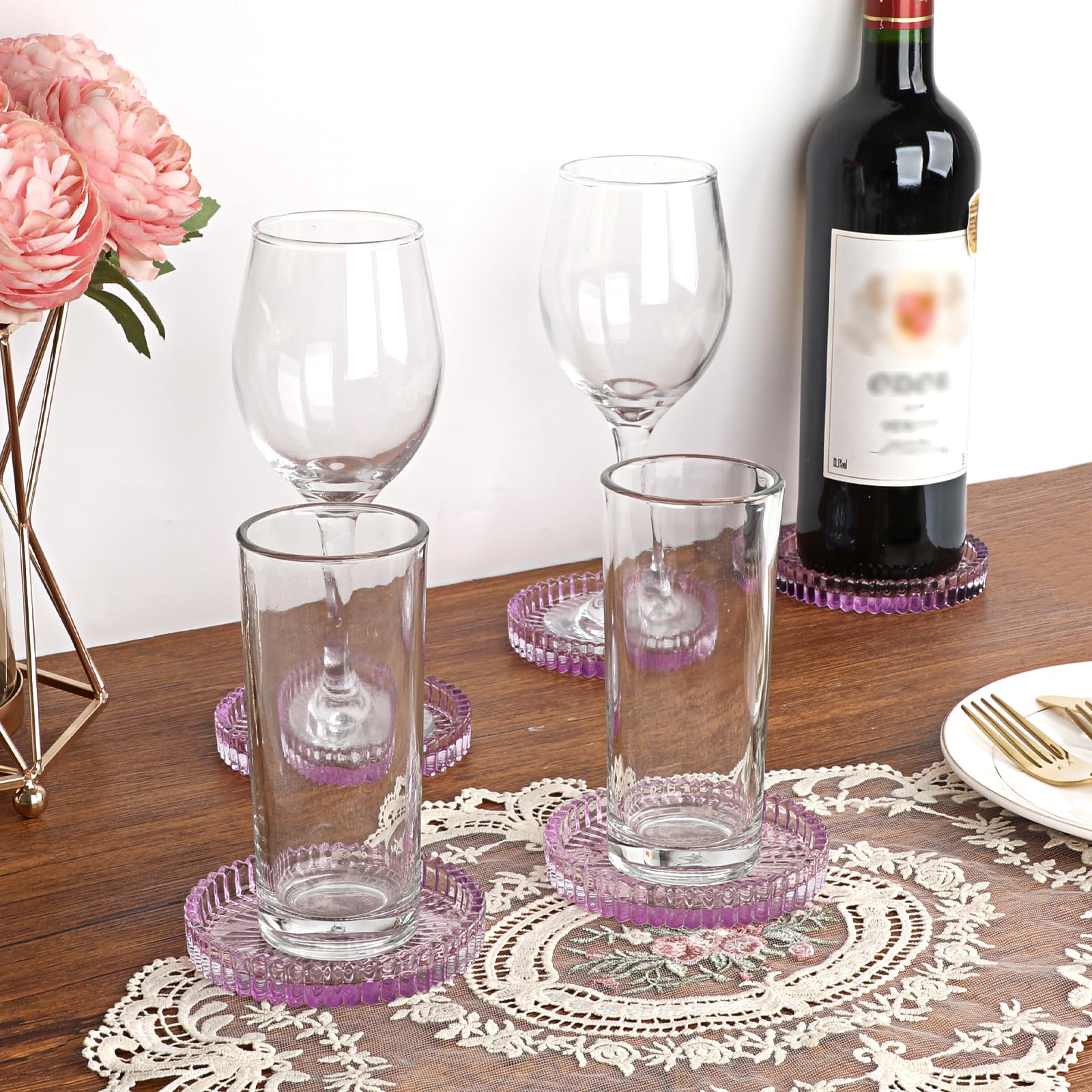 Modern Clear Coaster Set of 8- Glass Coasters for Drinks Crystal Coasters Round Cup Coasters